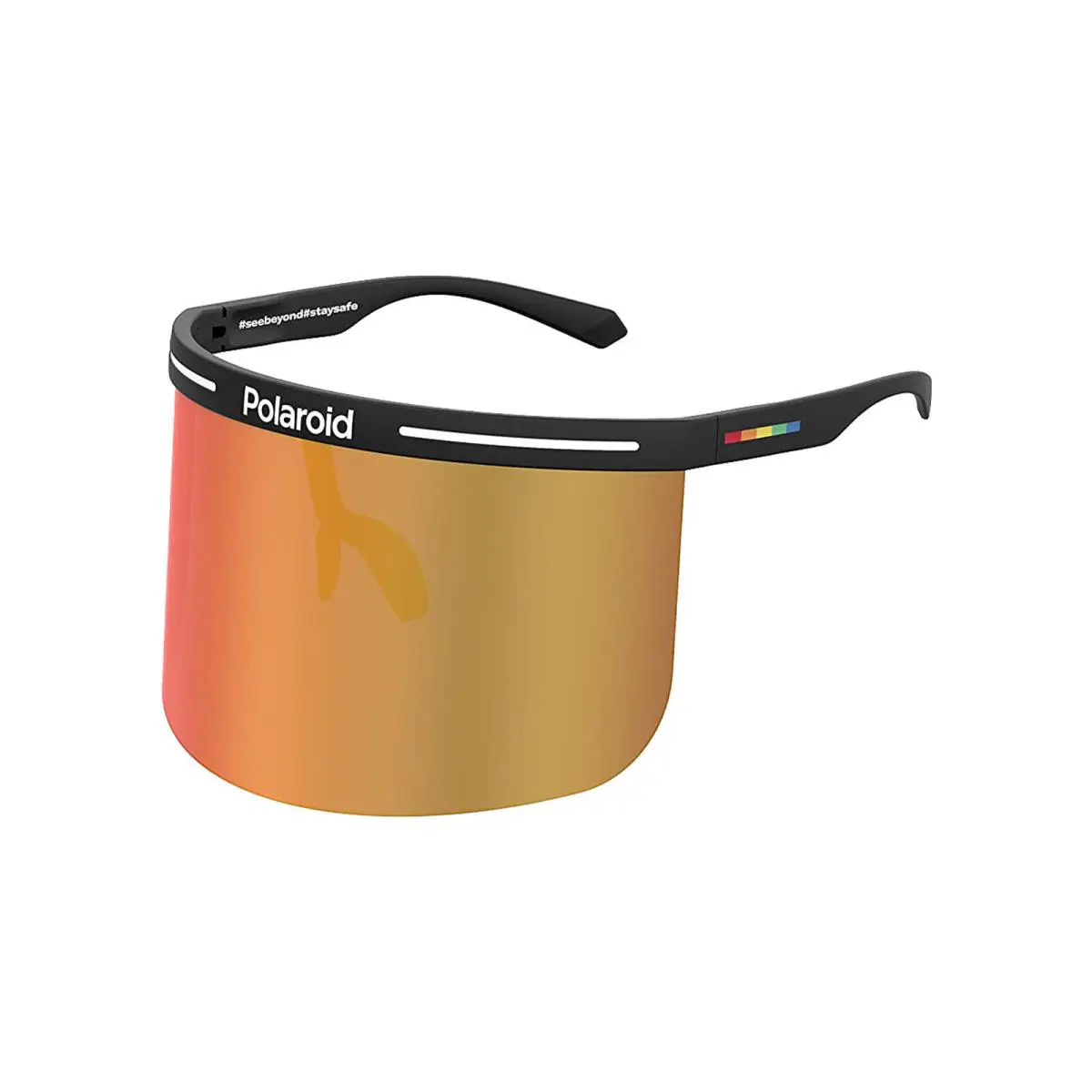 Polaroid Sunglasses Shield Visor Mirrored Lenses Pld 7038 - Frame: Black/White, Lens: Red Iridium Mirrored