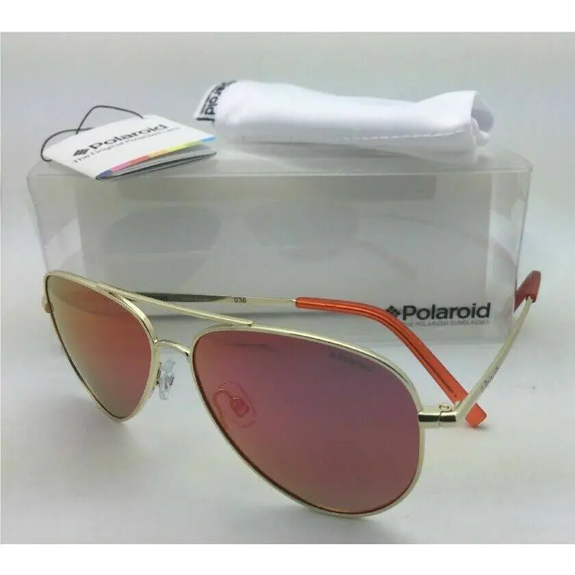 Kids Polaroid Sunglasses Pld 8015/A J5G OZ 52-12 Gold Aviator Frame W/red Mirror