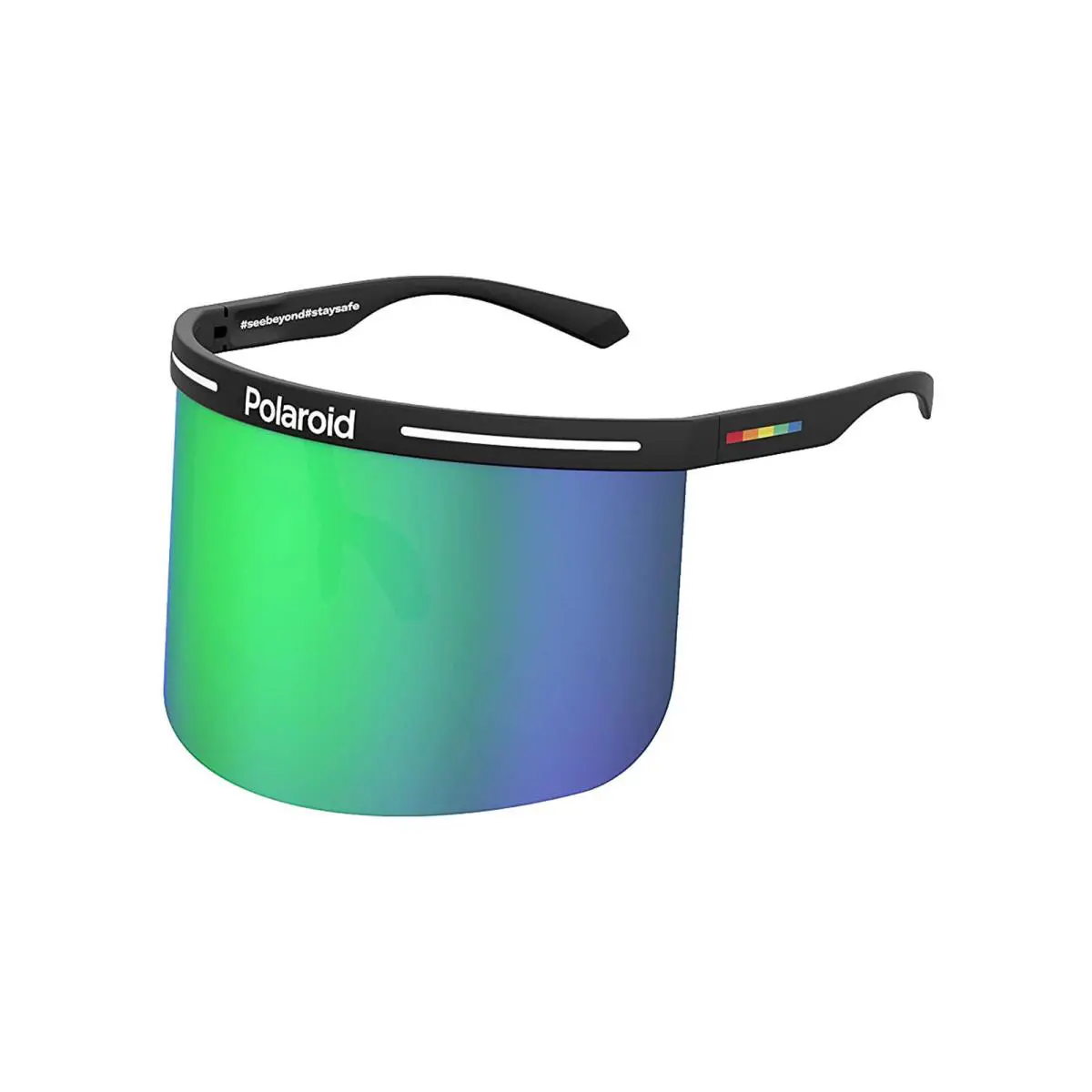 Polaroid Sunglasses Shield Visor Mirrored Lenses Pld 7038 - Frame: Black/White, Lens: Green Mirrored