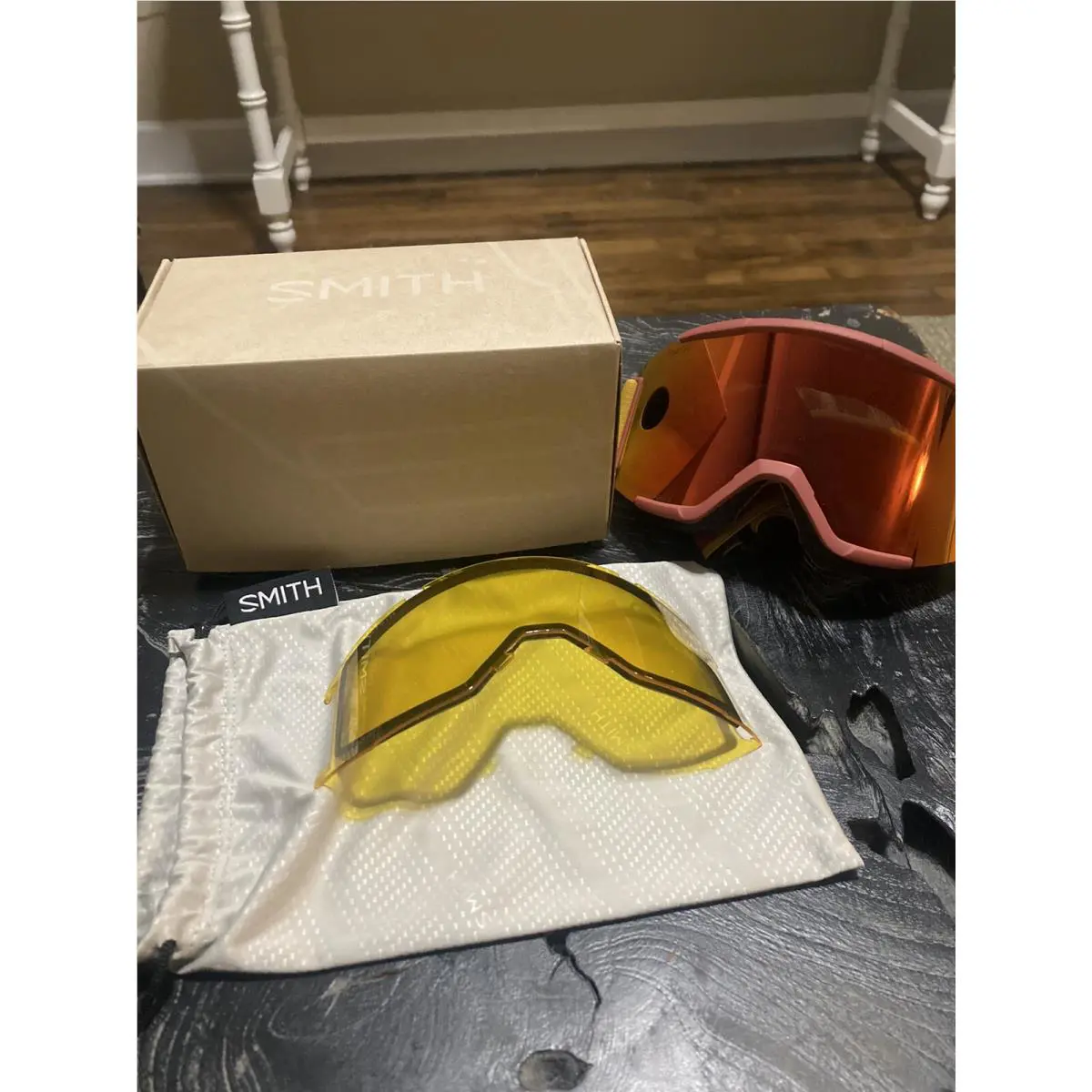 Smith Squad Chromapop Goggles Ski 2 Lenses Medium Ironwood Red Yellow