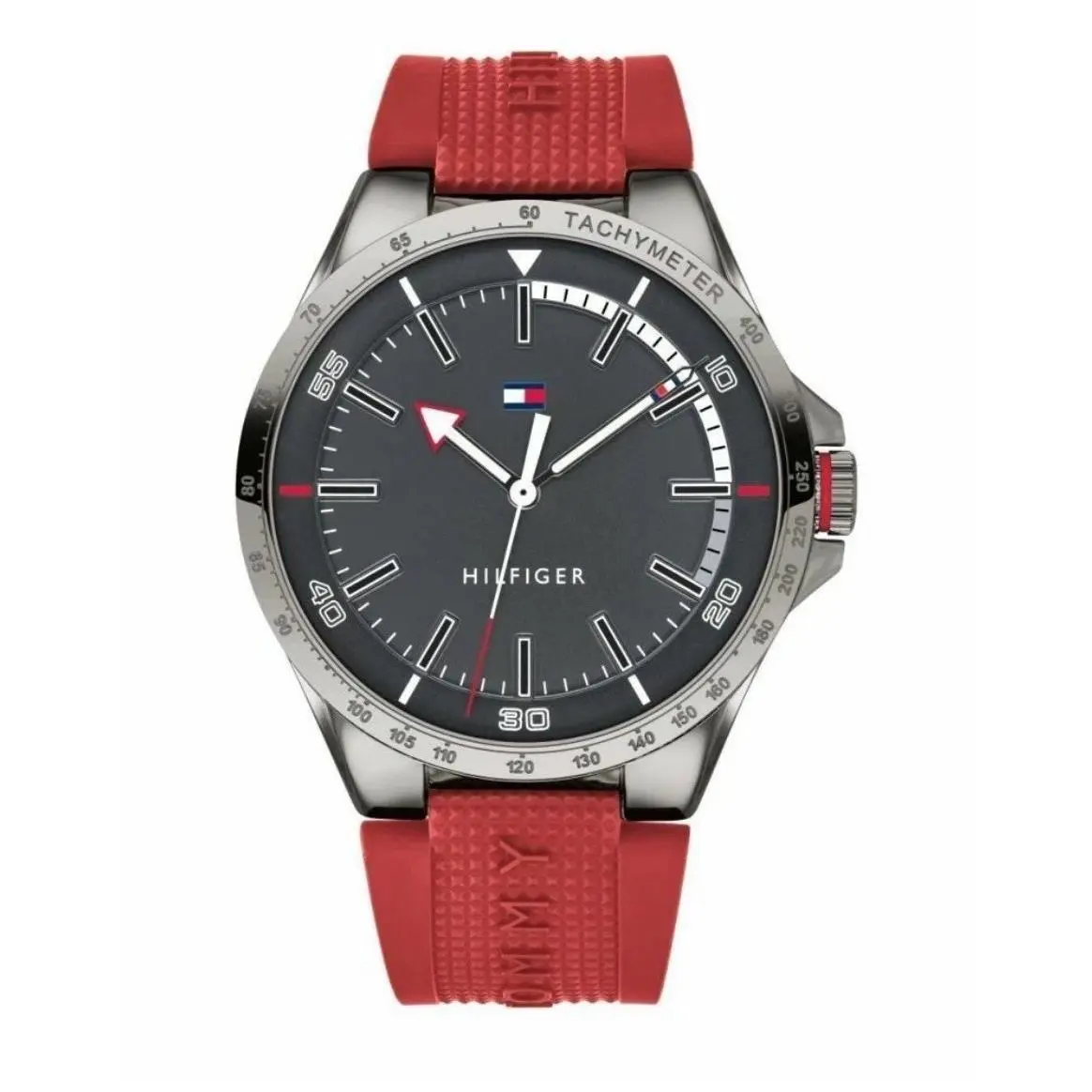Men’s Watch Red Silicon Band Gray Dial 1791527 by Tommy Hilfiger