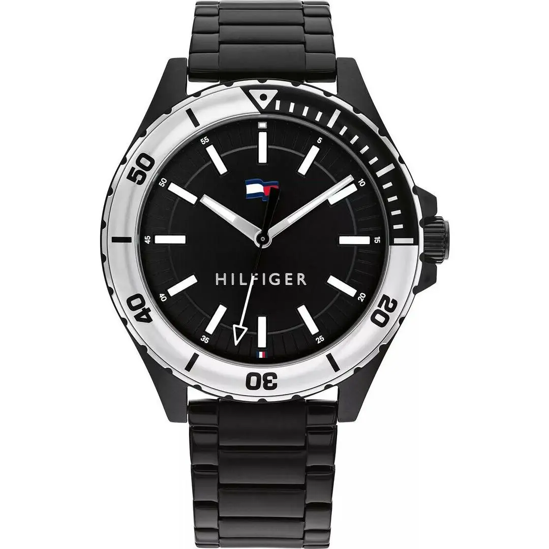 Tommy Hilfiger Men`s Watch Logan Black Dial Stainless Steel Bracelet 1792014 - Dial: Black, Band: Black, Bezel: Black