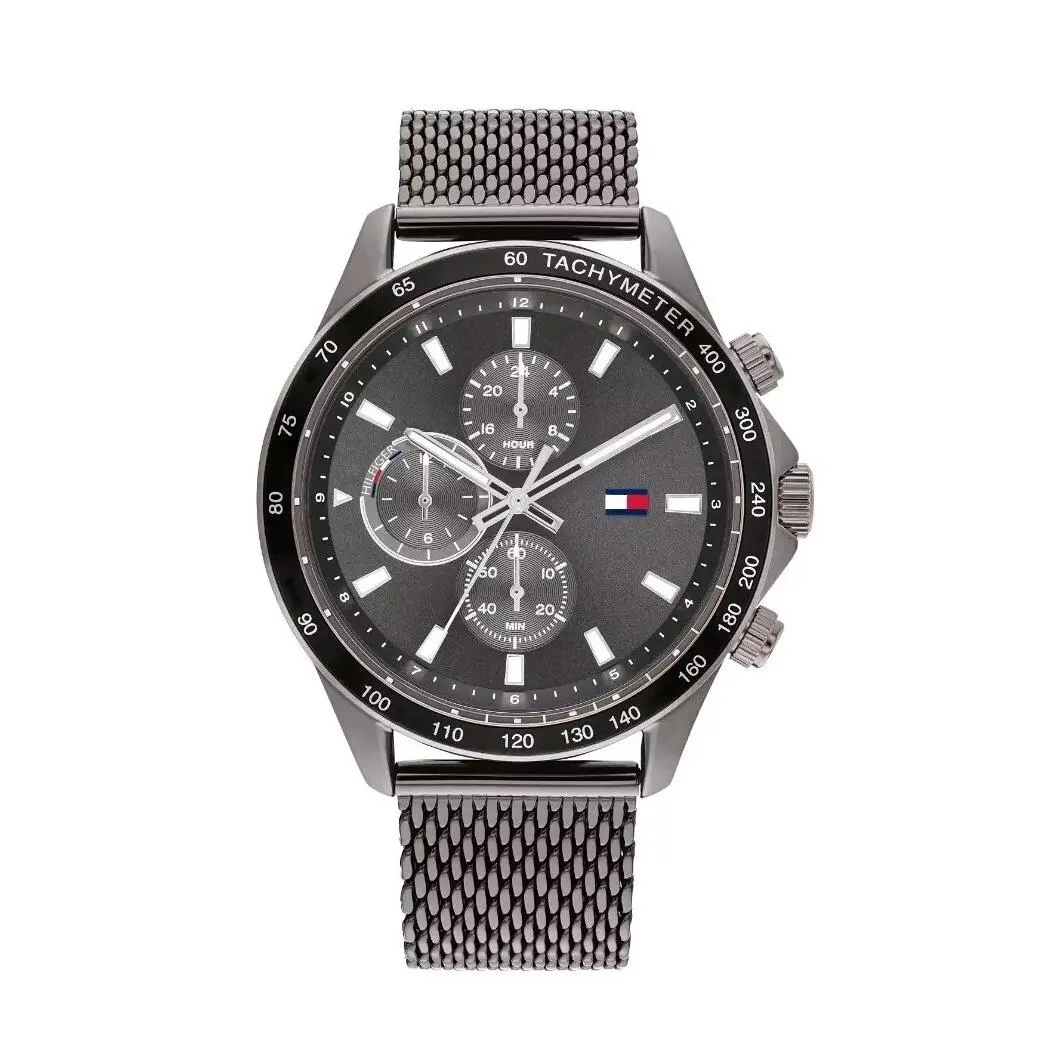 Tommy Hilfiger Men`s Watch Grey Dial Steel Mesh Bracelet Band Miles 1792019