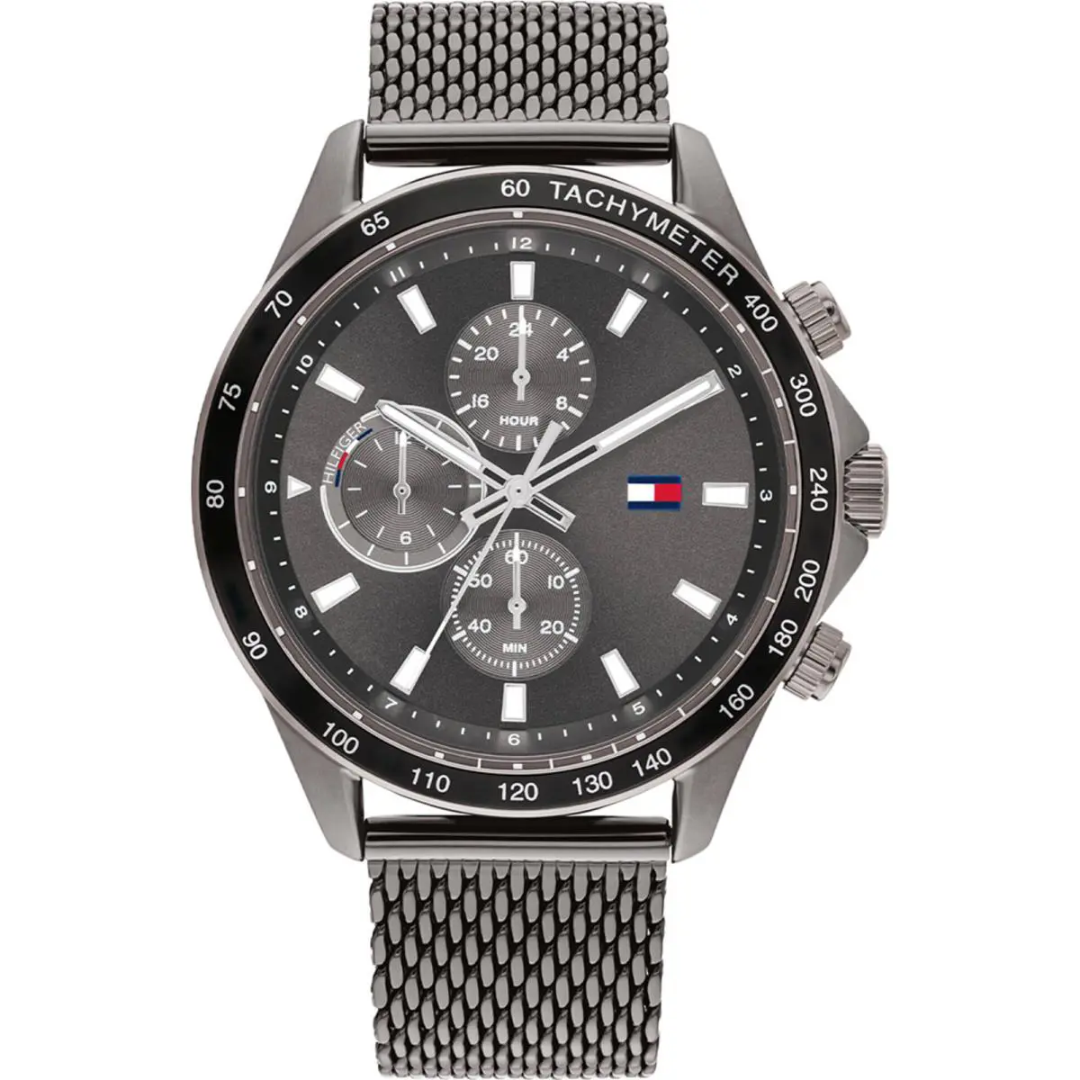 Tommy Hilfiger Men`s Watch Miles Grey and Black Dial Steel Mesh Bracelet 1792019
