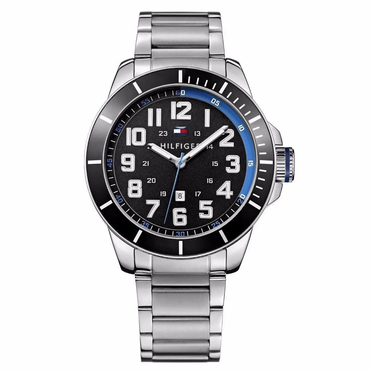 Tommy Hilfiger 1791074 Black Dial Stainless Steel Bracelet 48MM Mens Watch