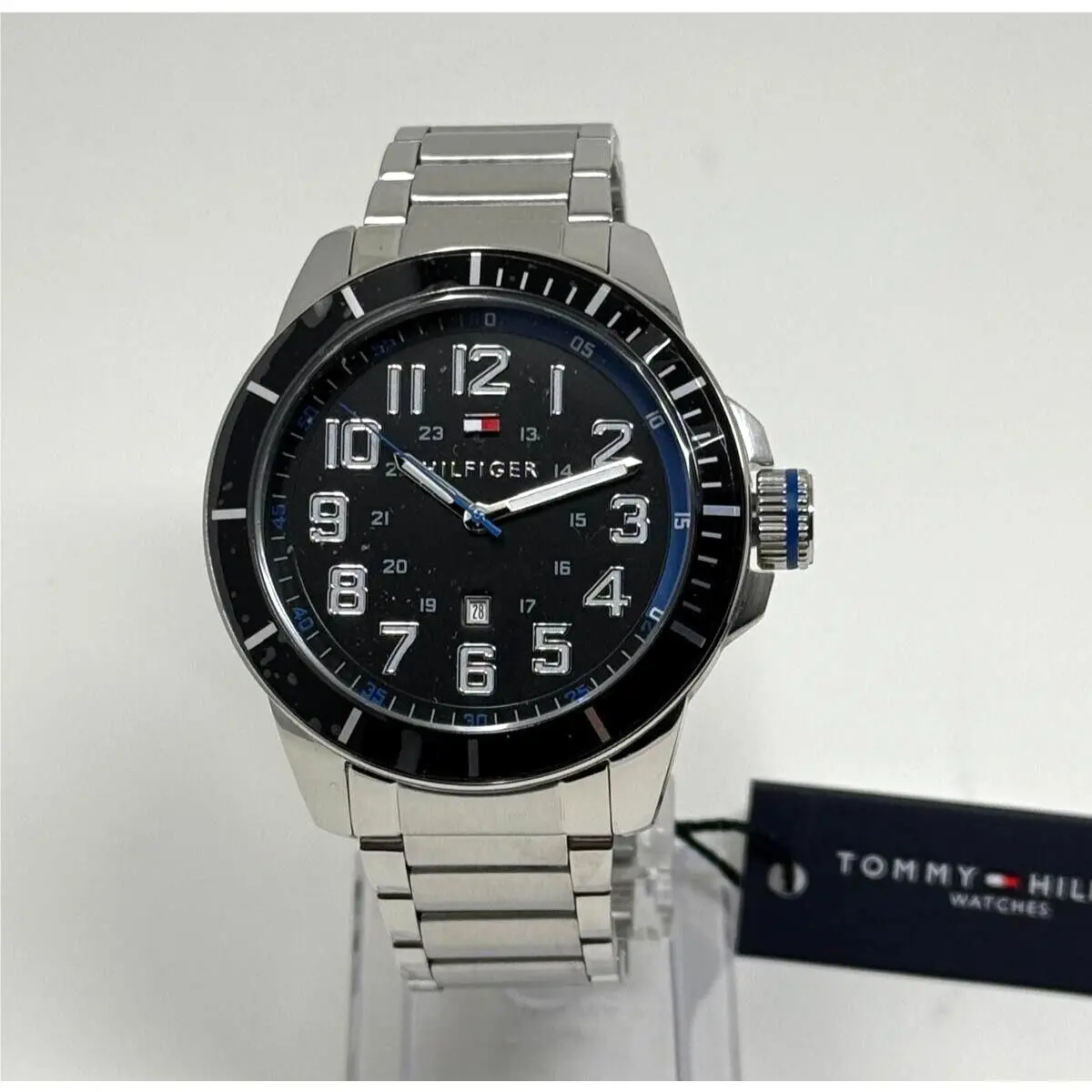 Three Hand Stainless Steel Black Dial 46mm Watch 1791074 by Tommy Hilfiger