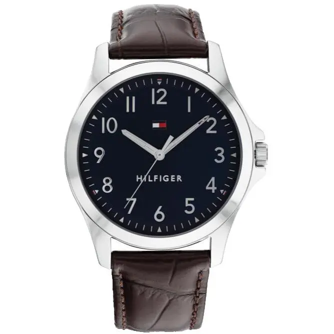 Tommy Hilfiger 1791449 Navy Blue Dial Brown Leather Strap 45MM Mens Watch