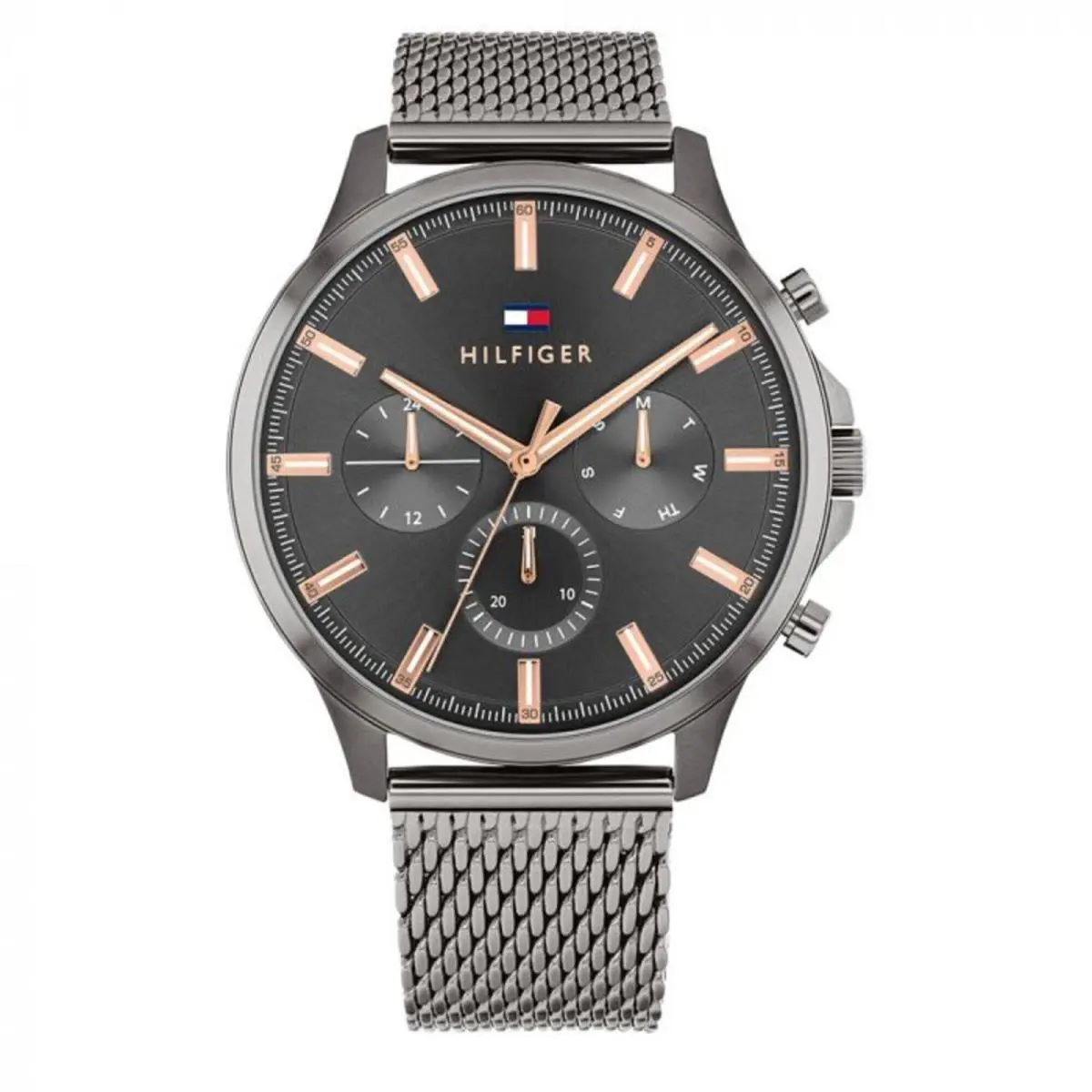 Men`s Watch Ryder Day-date Gunmetal Dial Mesh Bracelet 1710500 by Tommy Hilfiger
