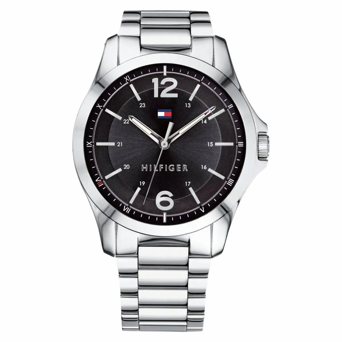 The ESSENTIA1LS 1791460 Silver Bracelet Black Dial Men`s Watch by Tommy Hilfiger