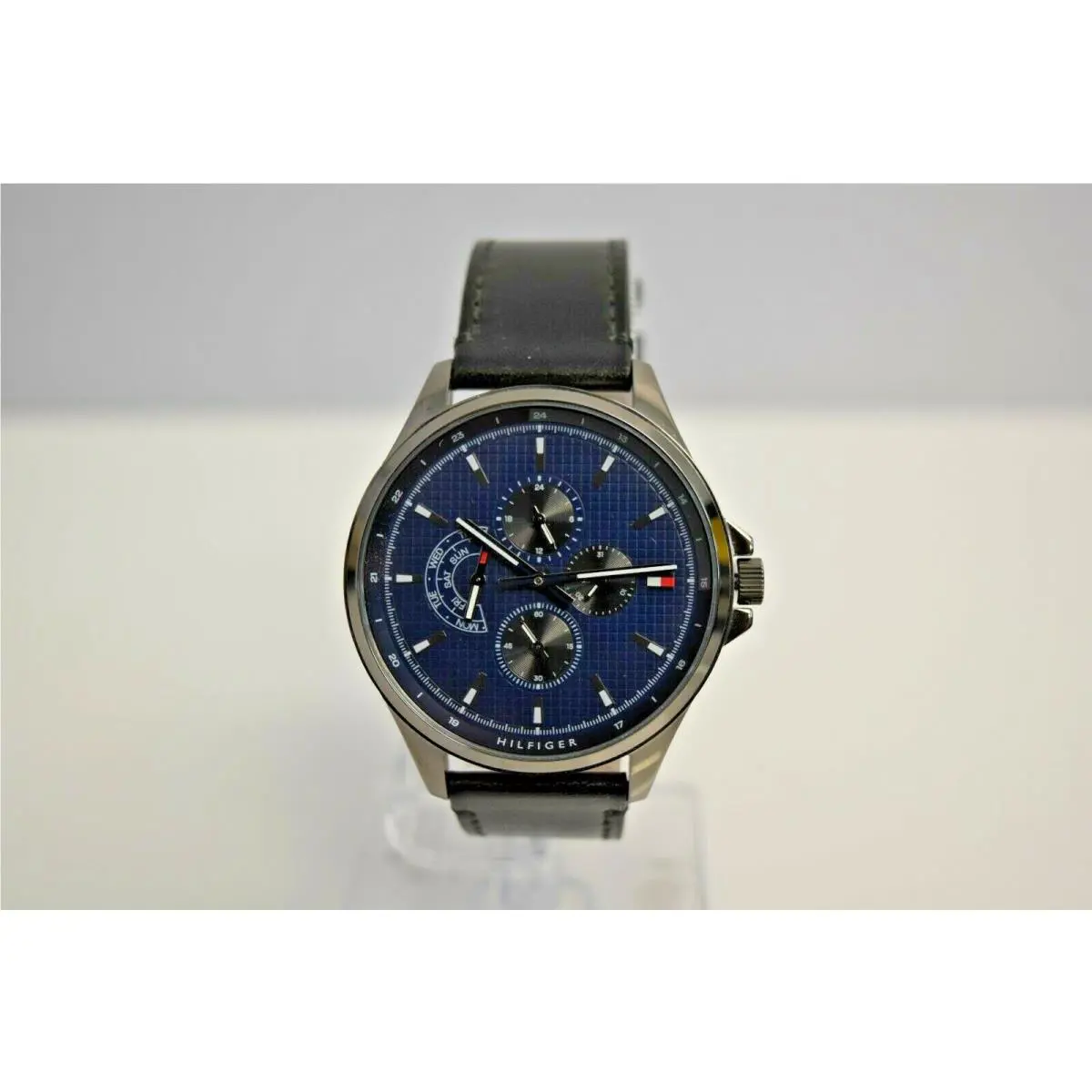 Tommy Hilfiger Black Leather Blue Dial Gunmetal 1791616 Watch