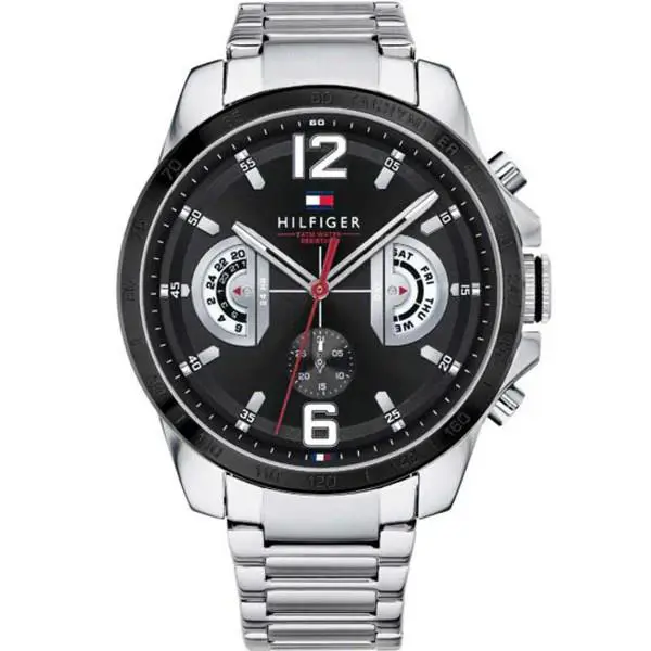 Tommy Hilfiger 1791472 Men`s Stainless Steel Black Dial Watch 46mm