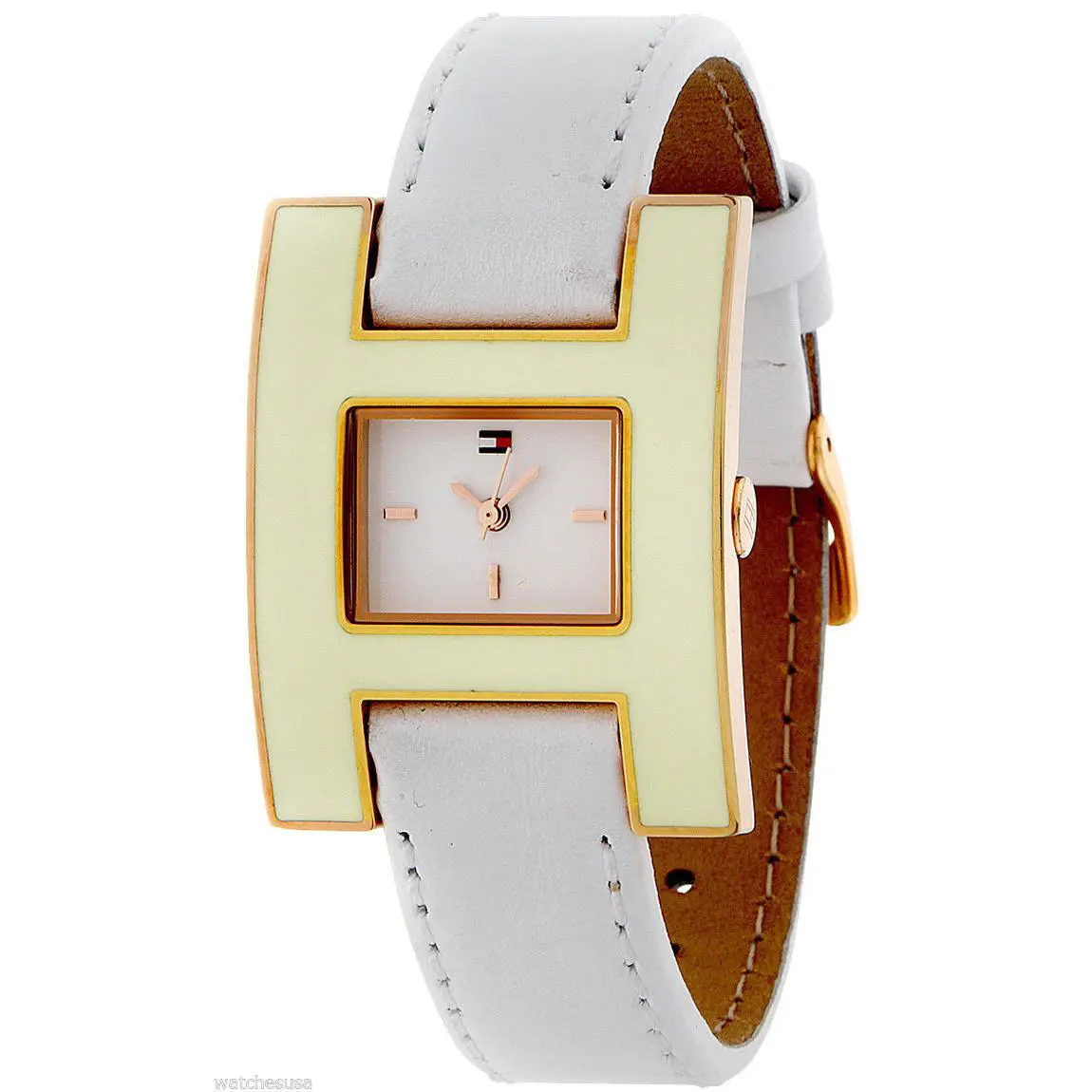 Tommy Hilfiger 1781153 White Enamel Dial Leather Strap Women`s Watch - Dial: White, Band: White, Bezel: Cream