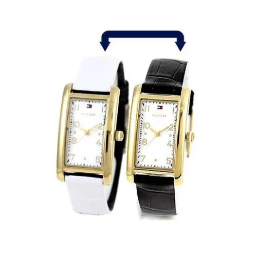 Reversible White+black Croc Leather Band+gold Dial Watch 1781113 by Tommy Hilfiger
