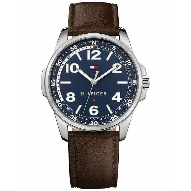 Men`s Analog Stainless Steel Brown Leather Watch 1791375 by Tommy Hilfiger