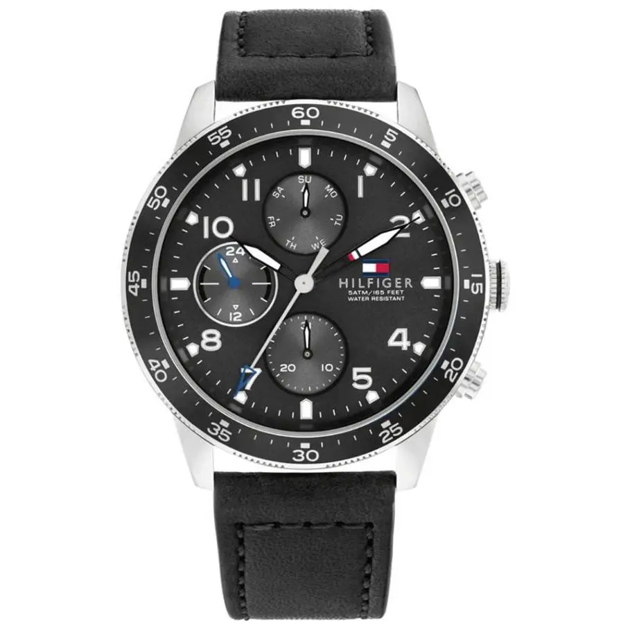 Multifunction Black Dial Black Leather Men s Watch 1791947 by Tommy Hilfiger