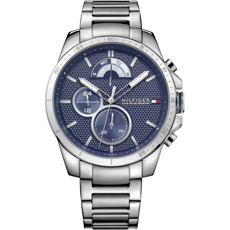 Tommy Hilfiger 1791348 Men’s 48mm Stainless Steel Blue Dial Analog Watch Silver