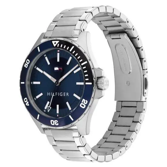 Tommy Hilfiger Logan Blue Dial Stainless Steel Men s Watch 1792012 - Dial: Blue, Band: Silver, Bezel: Blue