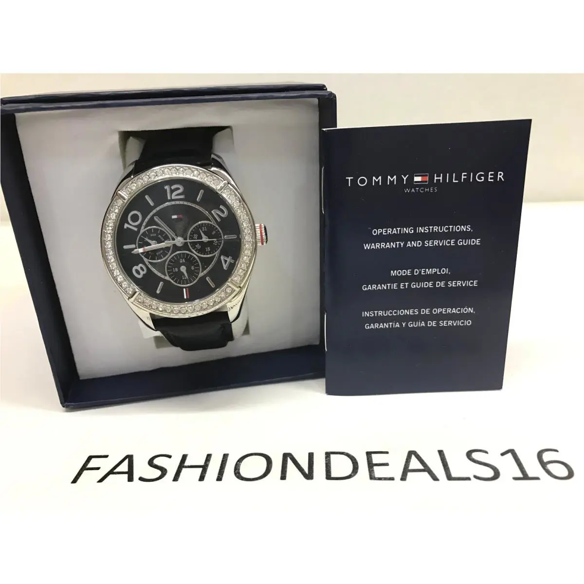 Tommy Hilfiger Black Leather Crystals SS 1781248 Watch