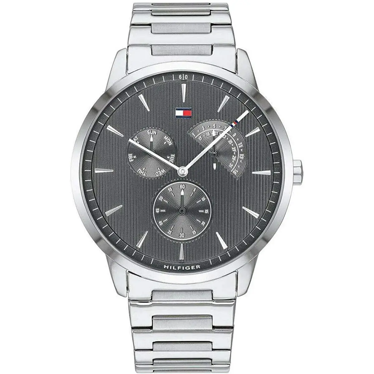 1710385 Silver Tone Gray Day Date Dial Mens Dress Watch by Tommy Hilfiger