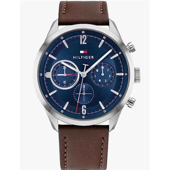 Tommy Hilfiger Multifunction Blue Dial Brown Leather Men’s Watch – 1791940