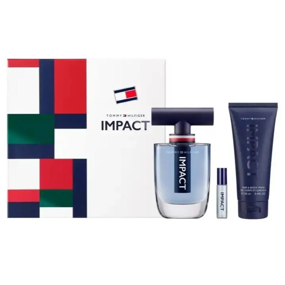 Impact For Men 3 Pcs Gift Set 3.4 oz Edt Spray + Mini + Body Wash by Tommy Hilfiger