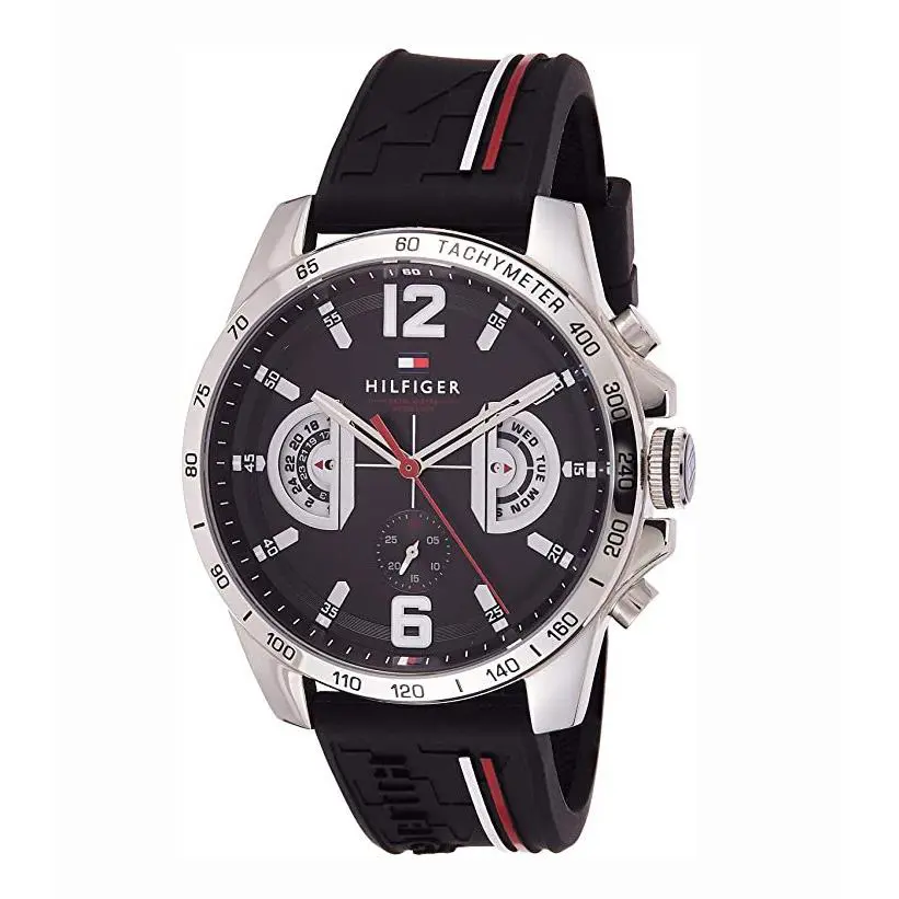 1791473 Men’s Quartz Silicone Strap Black Dial Watch 46mm by Tommy Hilfiger