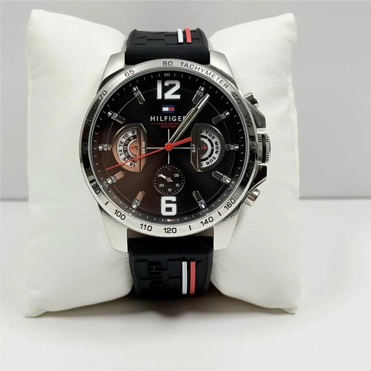 Tommy Hilfiger 1791473 Men’s Quartz Silicone Strap Black Dial Watch 46mm