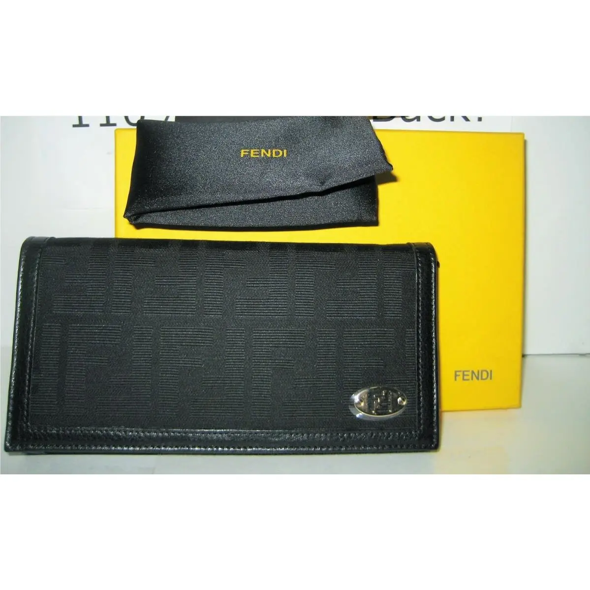 Fendi Black FF Logo Leather Continental Credit Card Case Coins Purse Wallet