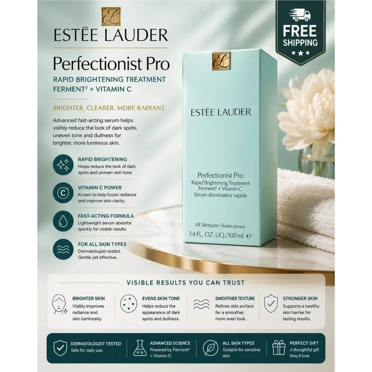 Estee Lauder Perfectionist Pro Rapid Brightening Treatment Ferment+vit C 3.4 oz by Estée Lauder