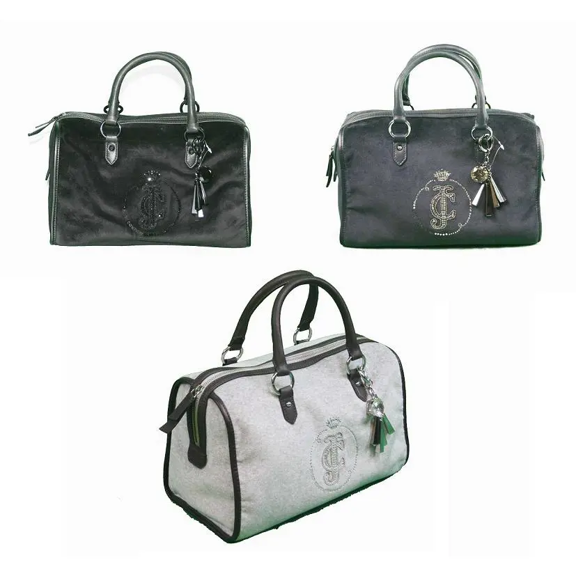 Juicy Couture Crystals JC Monogram Logo Satchel Bag + Bling Charm Handbag