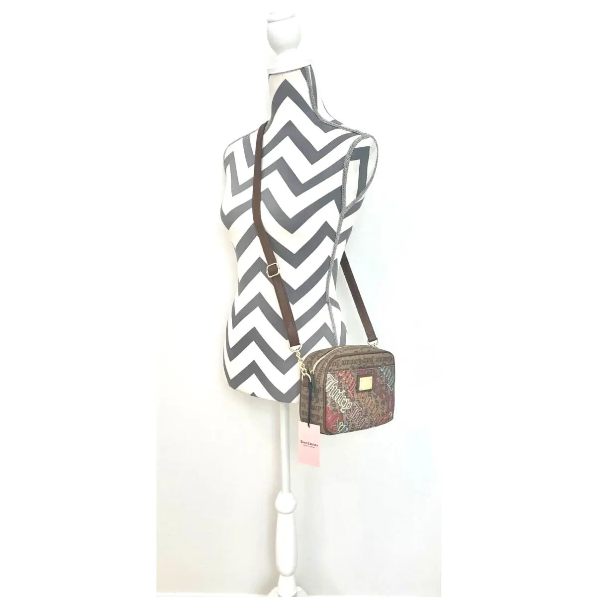 Juicy Couture Brown Pink Multi Crossbody Chesnut Logo Camera Handbag Purse