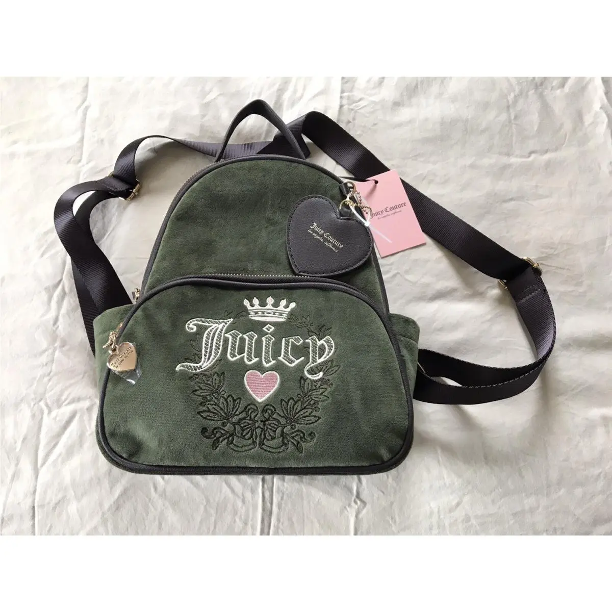 Juicy Couture Green Velvet Velour Heritage Backpack Purse