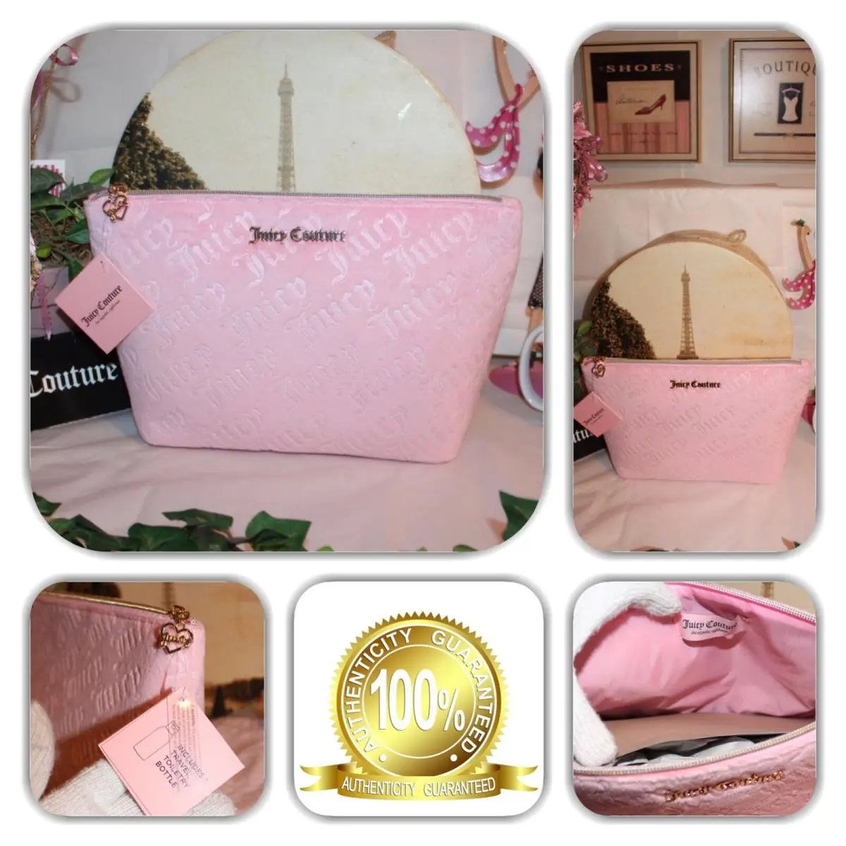 Epic  Pink Velour Gold Logo Cosmetic Large Clutch by Juicy Couture
