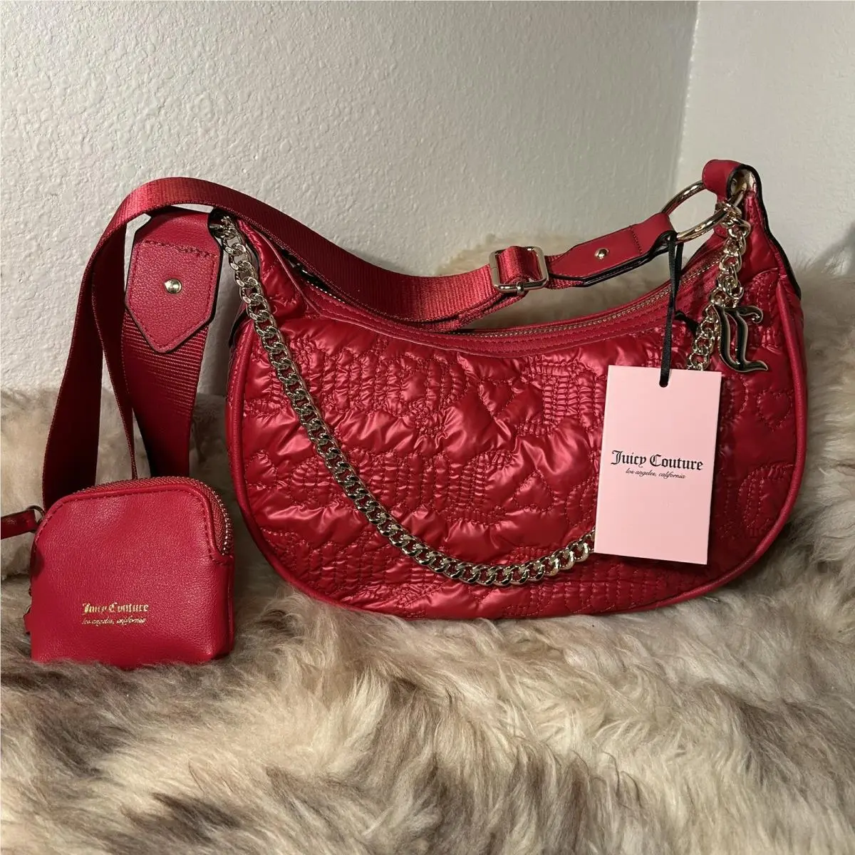 Juicy Couture Puff Halfmoon Crossbody - Cool Red