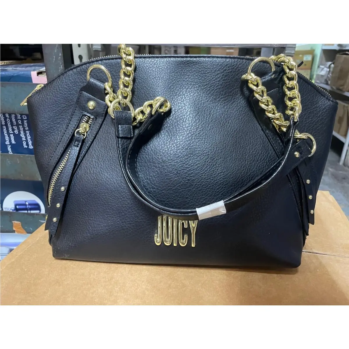 Juicy Couture Zippered Up Satchel Black Liquorice Purse Bag Tiny Scratch