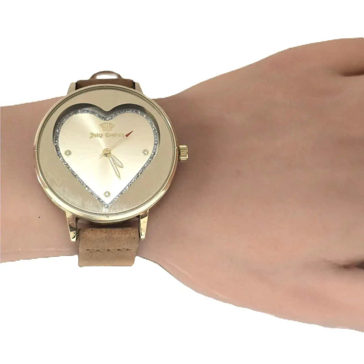 Juicy Couture Black Label Heart Gold Tone Brown Leather Band Watch 1901493