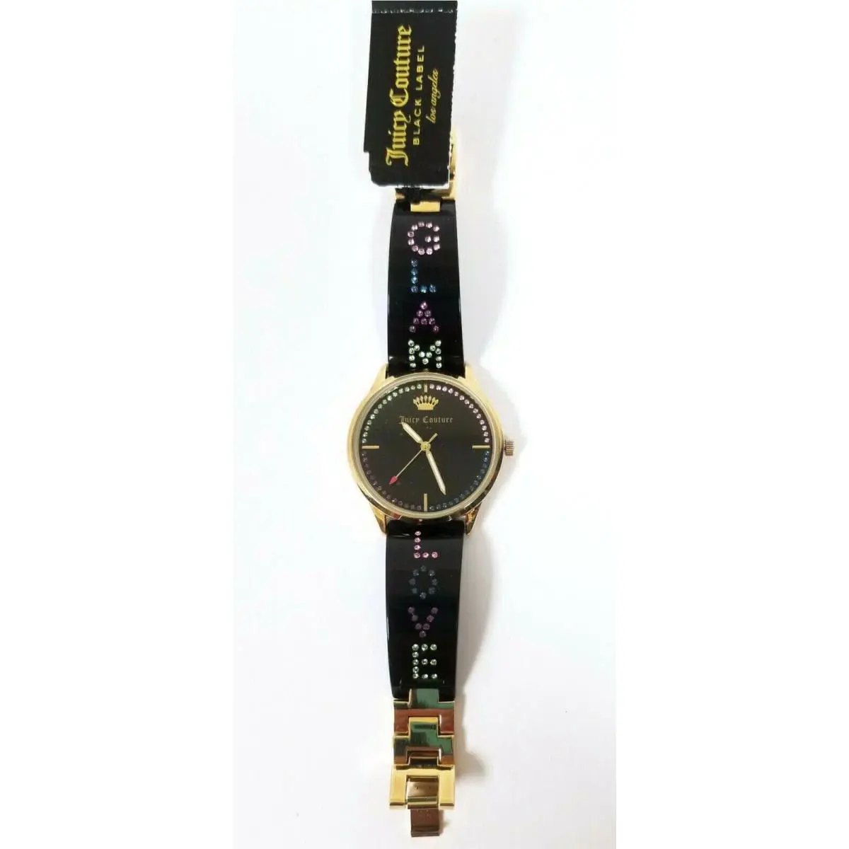 Juicy Couture Black Acrylic+gold Bracelet Crystals Love Watch JC-1084GPBK