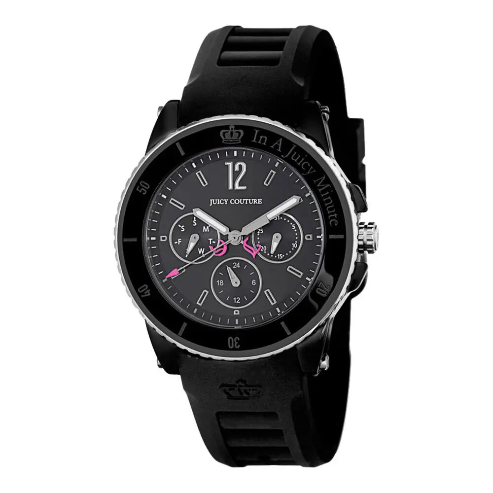 Juicy Couture Pedigree Quartz Black Dial Rubber Women`s Watch Day Date 1900754