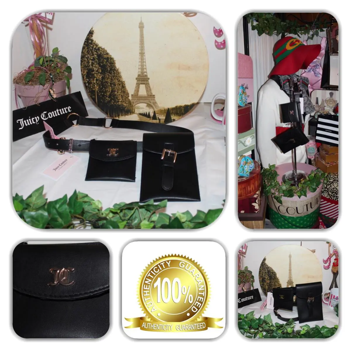Eclectic Juicy Couture Leather JC Logo Double Pouch Fanny Pack/bum Belt
