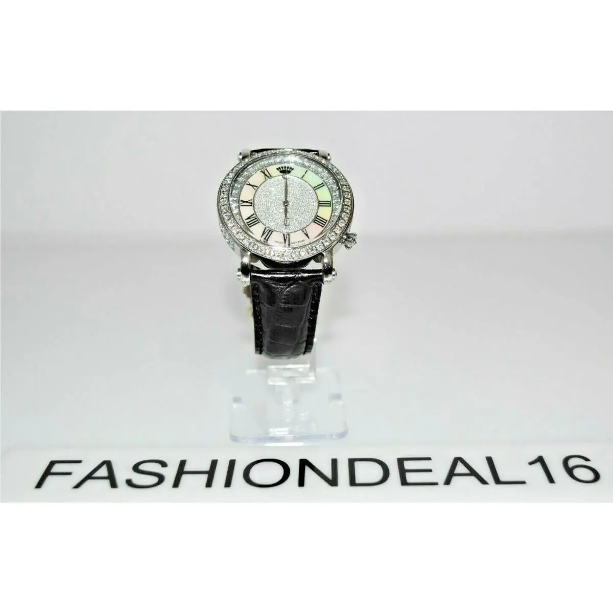 Juicy Couture Queen Black Leather Swarovski Mop 1900991 Watch