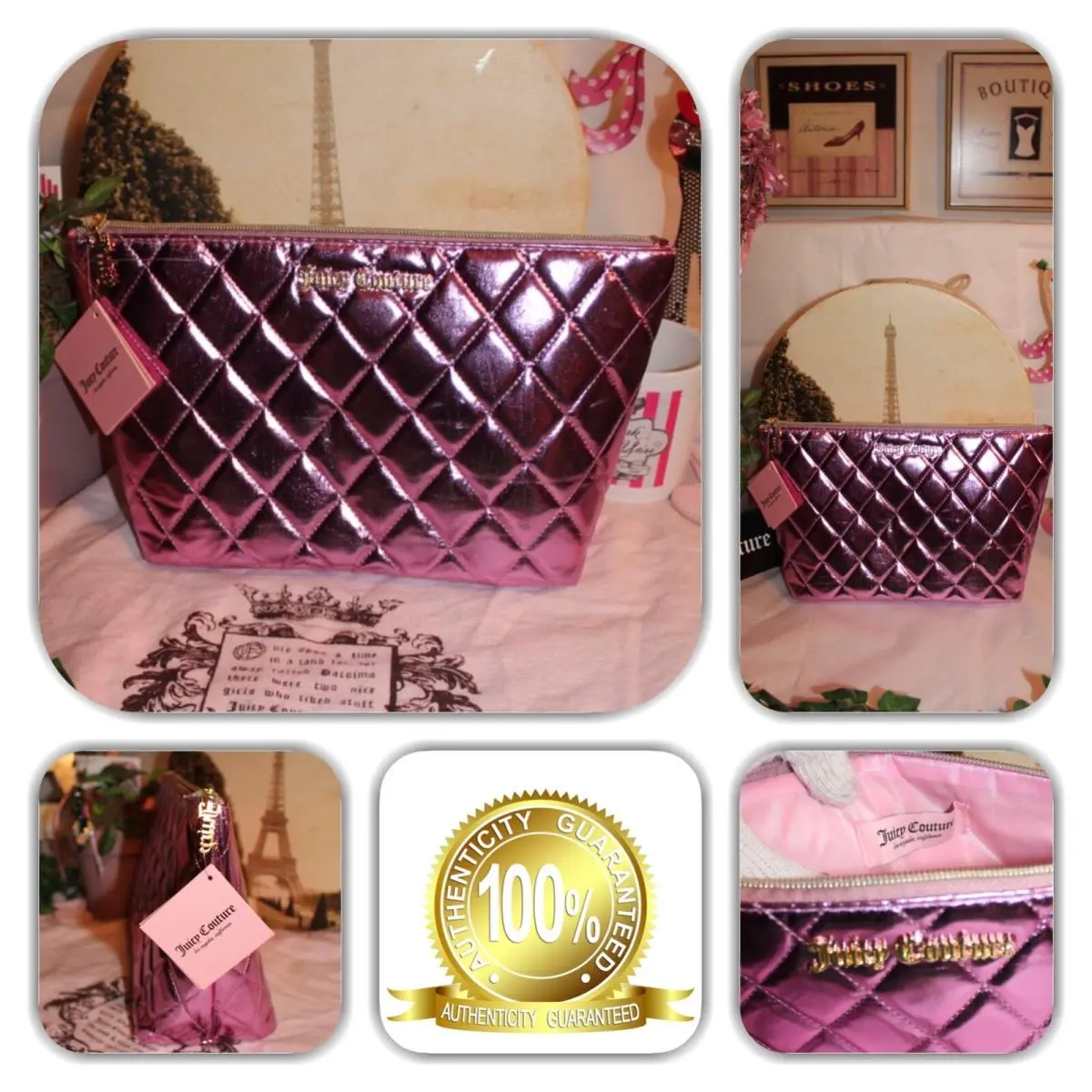 Chic  Pink Metallic Gold Logo Cosmetic Large Clutch by Juicy Couture