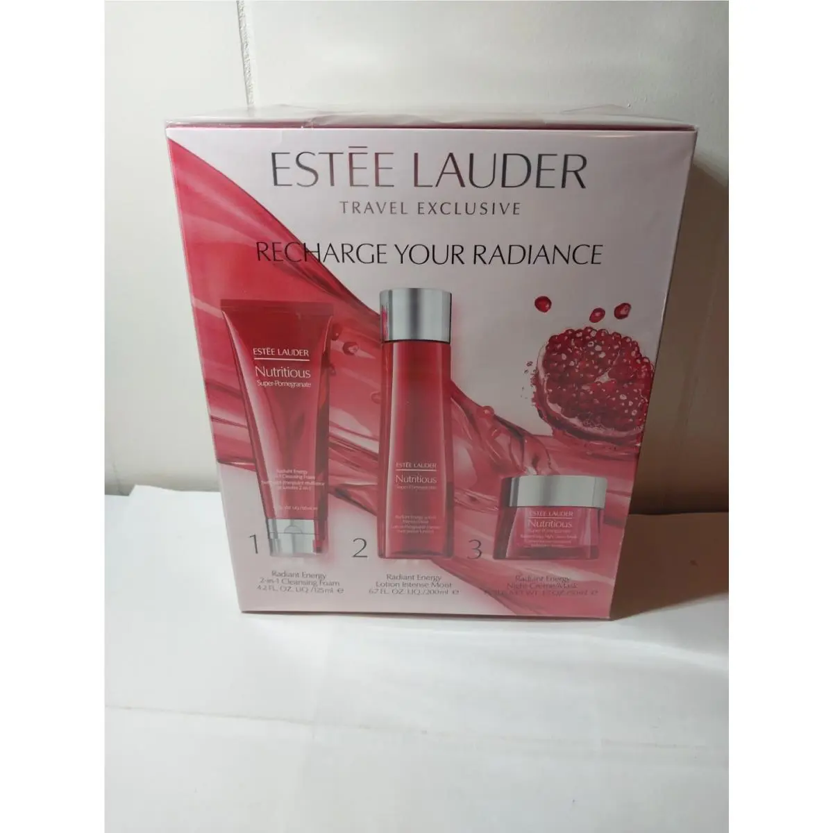 Estee Lauder Nutritious Super Pomegranate Travel Set 4.2oz 6.7oz 1.7oz