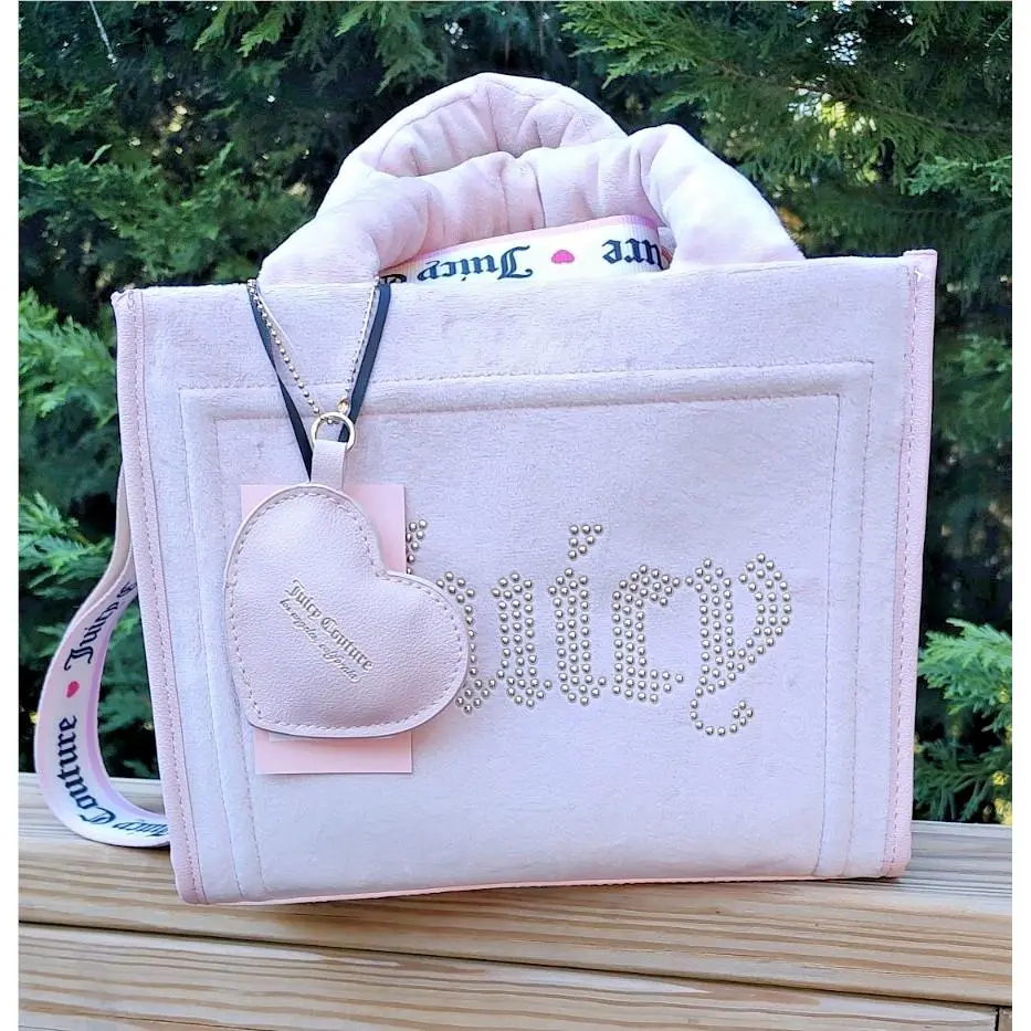 Juicy Couture Extra Spender Mini Tote Bag Crossbody Purse Pink Velour