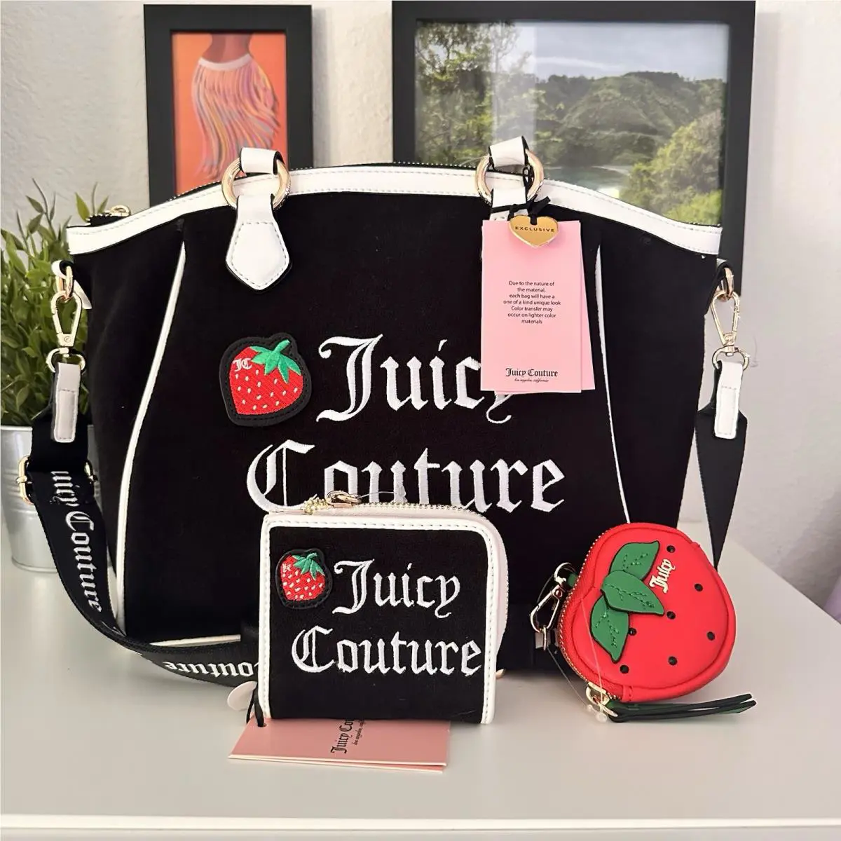 Juicy Couture Sweet N Juicy FR Strawberry Tote Bag Liquorice with Wallet