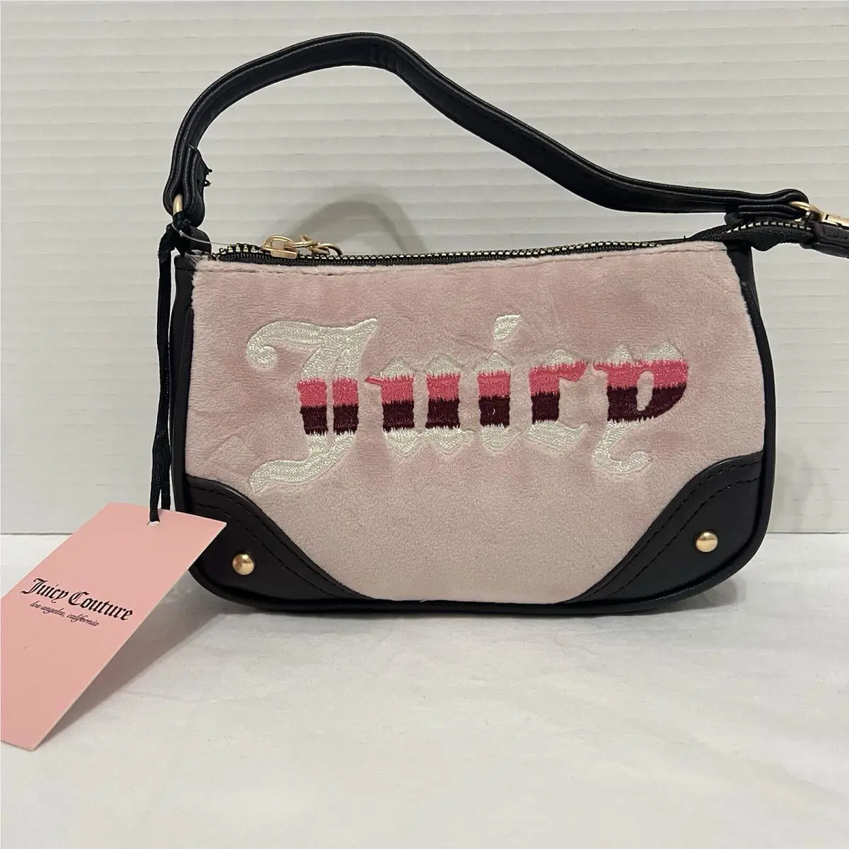 Juicy Couture Retro Vibe Mini Wristlet Purse Blush Chocolate Color