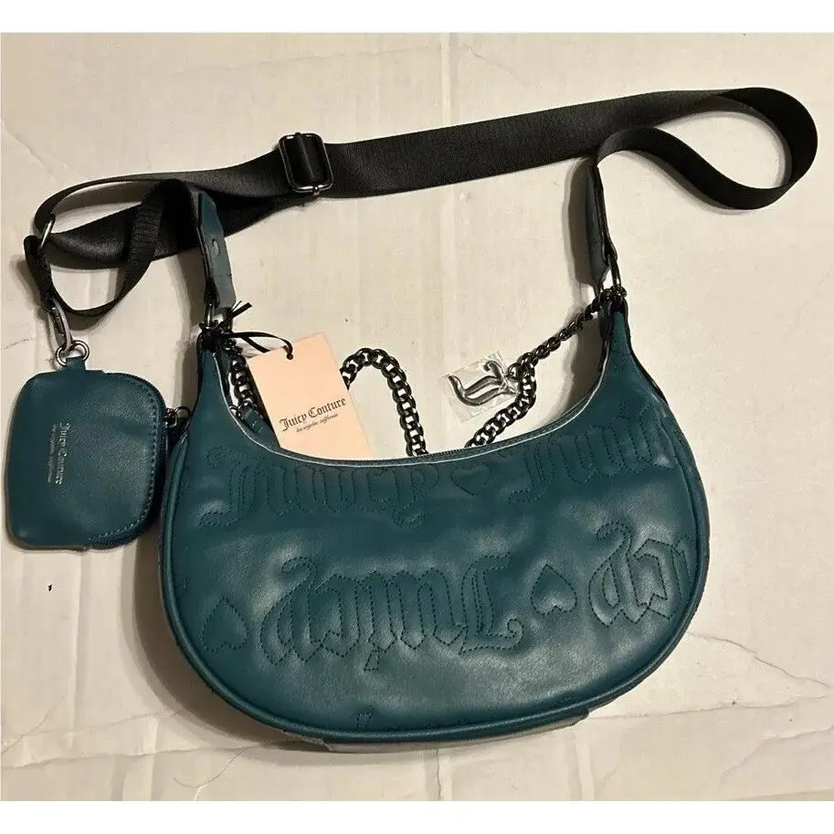 Juicy Couture Teal Emerald Quilted Puff Half Moon Xbody Bag Pouch W/ Coin Purse