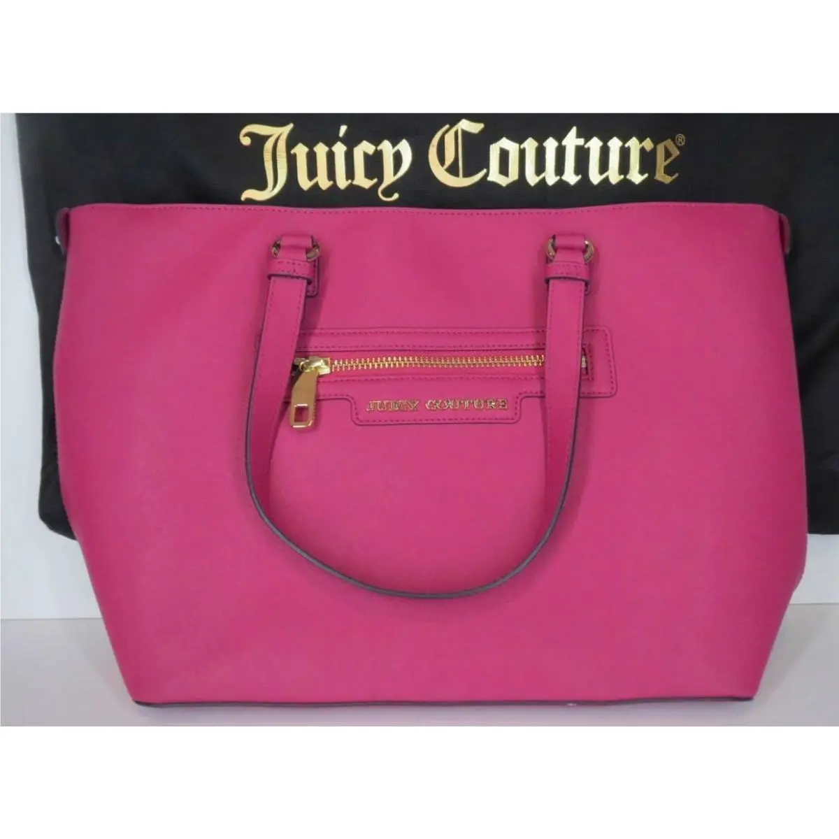 Juicy Couture Tote Handbag Shopper Bag Leather Large L Pink Stud Handled Zip