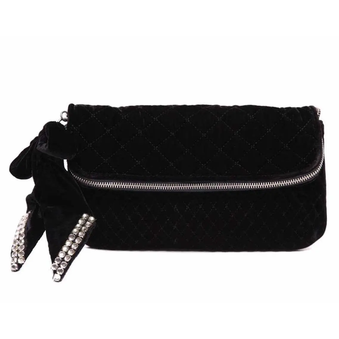 Juicy Couture Bag Crystal Bow Velvet Deco Clutch Black