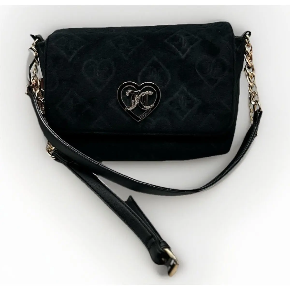 Juicy Couture Crossbody Bag Black Velvet Gold Cha