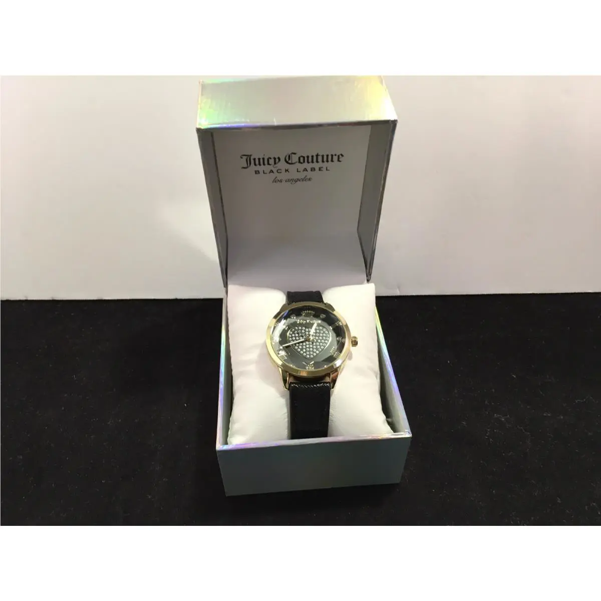 Juicy Couture Black Label Women’s Heart Watch Rhinestone Display Black